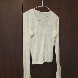 Muted purple and white pencil skirt from Helmut Lang. Size M